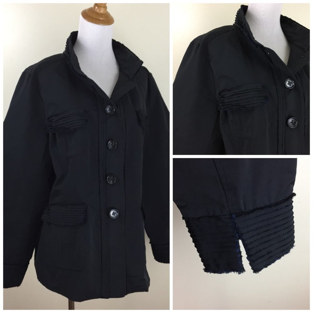 JANE POST Italy Black Layered Mini Pleats Detail Flap Pockets Long Sleeve Jacket